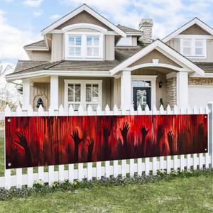 Halloween Banner Creepy Halloween Celebration 118x20 Inches Bloody Handprint Backdrop for Party Haunted House Thriller Event Outdoor Yard Porch Wall Decor Supplies