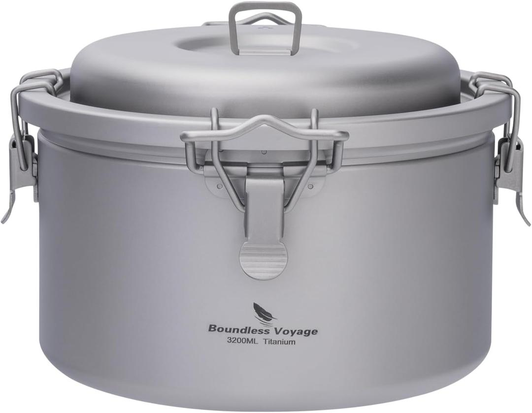 Boundless Voyage Titanium Pot Ultralight Rice Cooker 3.2L Large Capacity Cooking Pot Backpacking Camping Cookware (Ti2090C pot only)