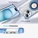 KANGHAR for iPhone 15 Case, Support for MagSafe [Four Corner Cushion Series] Kickstand Electroplate Edge Shockproof Durable Full Body Protection for Girls Women -Blue