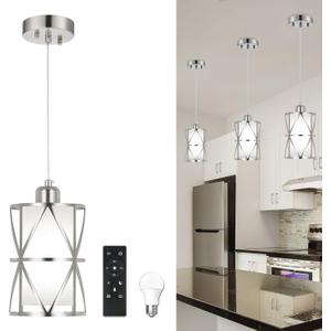 Brushed Gold Pendant Light, 7"×10" Dual-Shade Kitchen Island Lighting with Clear Glass Shade, E26 Adjustable Height 1"-61", UL Listed, for Dining Room Foyer Entryway — Bulbs Not Included