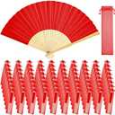 Tatuo 80 Pcs Hand Fans Bamboo Silk Folding Fans Handheld Fan Foldable Makeup Fan Valentines Chinese Decorative Folding Cosplay Decorations Men Women Wedding Bridal Party Festival(Red)