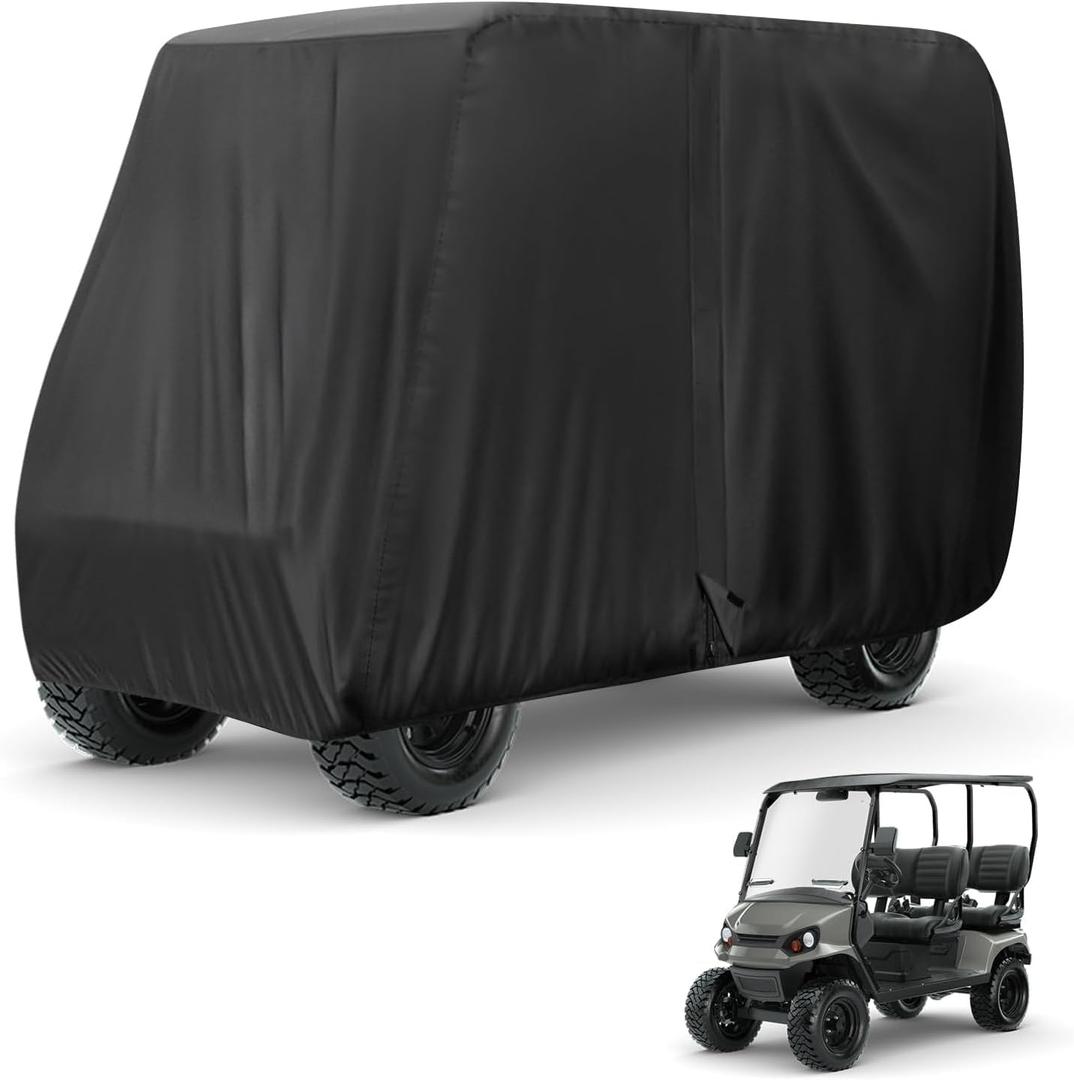 2/4/4+2 Passenger Golf Cart Cover Fits for Yamaha EZGO Club Car, 420D Waterproof Durable Polyester Golf Cart Cover with Three Zipper Doors Windproof Sunproof - Black