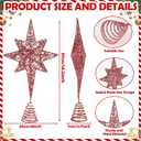 14.5 Inch Christmas Star Tree Topper Glitter Red Star Tree Topper 8 Point Star Treetop Ornament Metal Hollow Designed for Home Holiday Xmas Tree Decorations