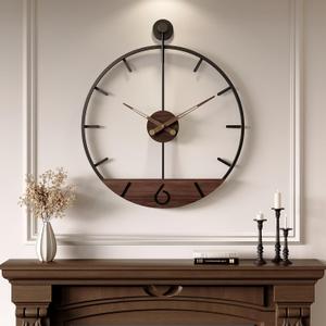 Cuspin Large Wall Clock 30 Inch Modern Farmhouse Wall Clock Battery Operated for Living Room Decor, Walnut Wood Dial with Black Metal Frame, Silent Non Ticking Clocks for Kitchen, Office, Bedroom