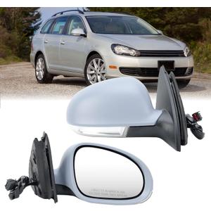 Right Passenger Paintable Gray Side Mirror Compatible with Volkswagen Jetta 2005-2010 Heated with Turn Signal Indicator Power Glass Manual Folding Paint To Match Gray Replace # 1K1 857 508 DB 9B9