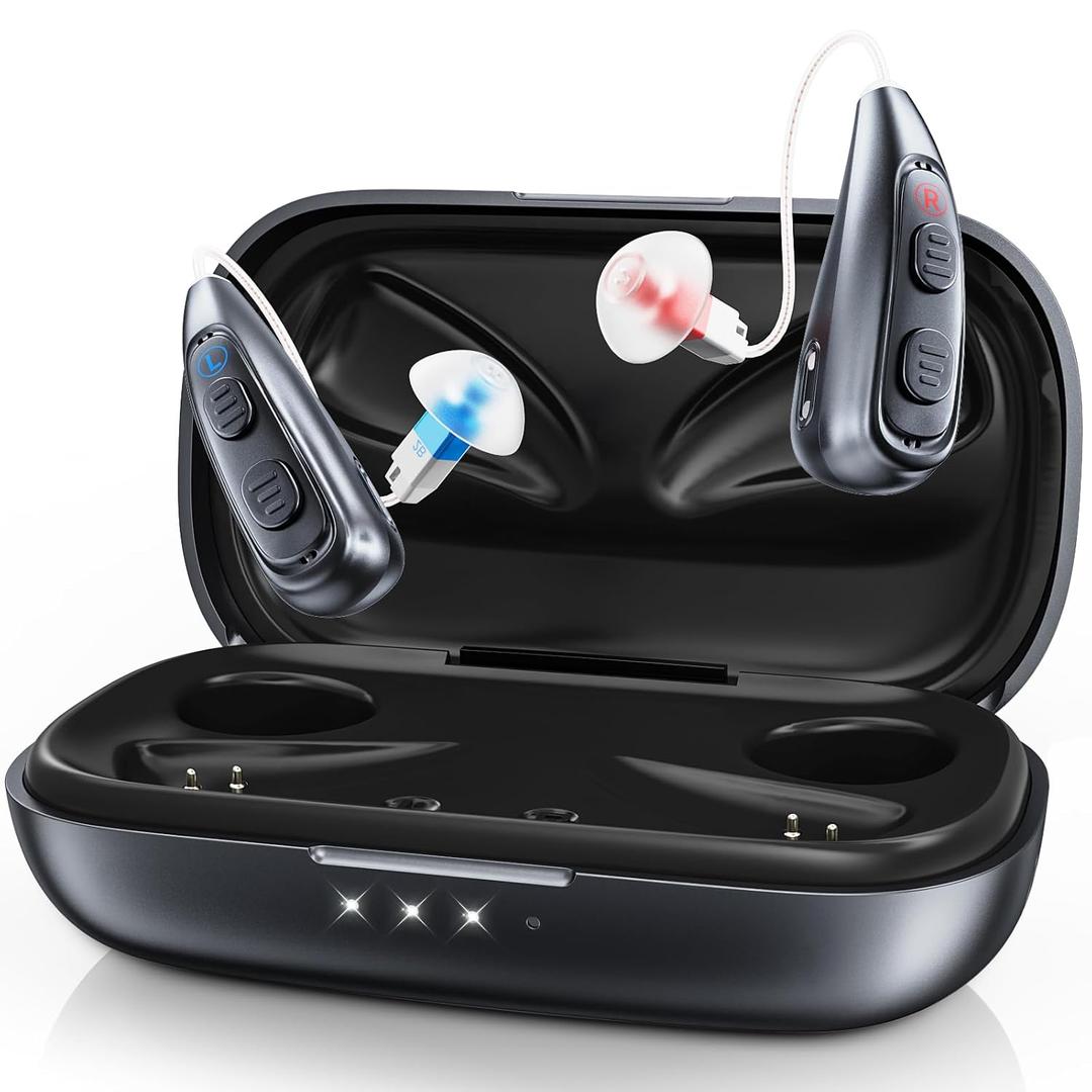 Hearing Aids for Seniors, Rechargeable OTC Hearing Aids for People with Hearing Loss, 32 Channels Dual Microphone Noise Cancelling Hearing Aid, 5 Volume, Standby 144h (Dark Blue)