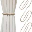 Curtain Tiebacks Ropes, 6pcs Decorative Handmade Tie Backs Curtain Holdbacks Holders Cord for Window Sheer Drapes Indoor Outdoor, Beige