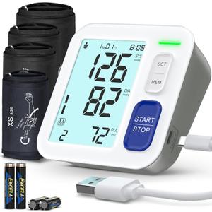 Blood Pressure Machine Upper Arm, 4 Size Cuffs Included, XS 4"-7.5", Small 7"-9", Medium 9"-17" and Extra Large XL Cuff 13"-21", Accurate Automatic Digital BP Monitor Home Use, Large Backlit LCD