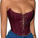 Benfoly Corset Tops for Women Strapless Backless Lace-Up Bustier Crop Tank Top Sleeveless Sexy Summer Going Out Top Y2K Club, Small