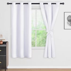 100% White Blackout Curtains, Double Layer Heat and Full Light Blocking Noise Reducing Grommet Window Curtain Drapes with Black Liner for Bedroom Kitchen 38 x 72 Inch (2 Panels)