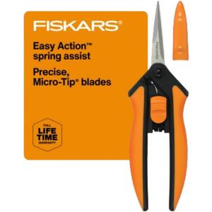 Fiskars Micro-Tip Pruning Snips - 6" Garden Shears with Sheath and Comfort Grip - Sharp Steel Blades - Quality Pruning Shears for Plants in Grow Tents and Hydroponics - Garden Tools