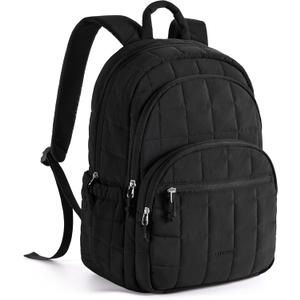 BAGSMART College Laptop Backpack, Travel Backpack for Women, Quilted Casual Daypack, Water-Resistant Bookbag for 15.6 Inch Laptop, Black