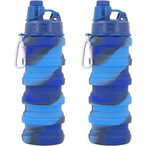 Collapsible Water Bottles Travel water bottle Sports Portable Sport Water Bottle Reusable Water Bottles comes with mountaineering Buckle 500ml silicone Water-proof camping water bottle (Blue+Blue camouflage)