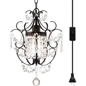 Plug in Pendant Lights with K9 Crystal Bronze Hanging Lamp with 15Ft Clear Cord & On/Off SwitchMini Chandelier for Closet Living Room Girls Room Bedroom Nursery