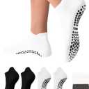 4 Pairs Pilates Socks for Women Non Slip Grip Ankle Grippy Socks for Yoga Barre Hospital