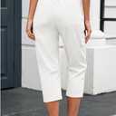 LookbookStore Capri Pants for Women High Waisted Cargo Casual Elastic Waist Rolled Hem Summer Capris Pants with Pockets (White, XXL)