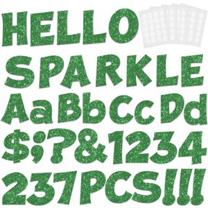 237 Pcs Glitter Bulletin Board Letters, Numbers and Punctuation, Poster Board Letters Alphabet Cut Out Cardboard Letters Accessories for Classroom Display Decorating Supplies 4inch (Green)