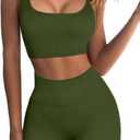 FAFOFA Ribbed Workout Outfits for Women 2 Piece Seamless Sport Bra High Waist Yoga Leggings Sets (Small, Army Green)