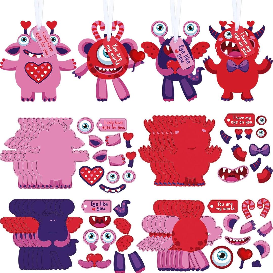 Sumind 24 Sets Valentine's Day Craft Kits for Kids DIY Ornament Valentine Class Game Activities Paper Craft Hanging Ornament for Valentines Day Decorations