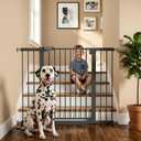 Mumeasy 29.7-48" Baby Gate for Stairs, Pressure Mounted Dog Gate for Doorways, Extra Wide Walk Thru Safety Pet Gate for Doors with Auto Close, Easy Install Child Gate for Hallway Indoor House, Black
