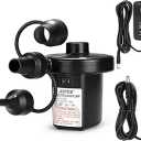 AGPTEK Electric Air Pump,Portable Air Pump with 3 Nozzles, 4.5kPa Quick-Fill,110V AC/12V DC Inflator/Deflator Pumps for Outdoor Camping, Inflatable Air Mattress Beds, Boats, Swimming Ring