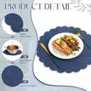 Set of 12 Navy Blue Cotton Placemats 15 Inch Round Scalloped Embroidery Placemats Washable Double Layered Rustic Table Mat Fabric Napkins for Wedding Table Decor
