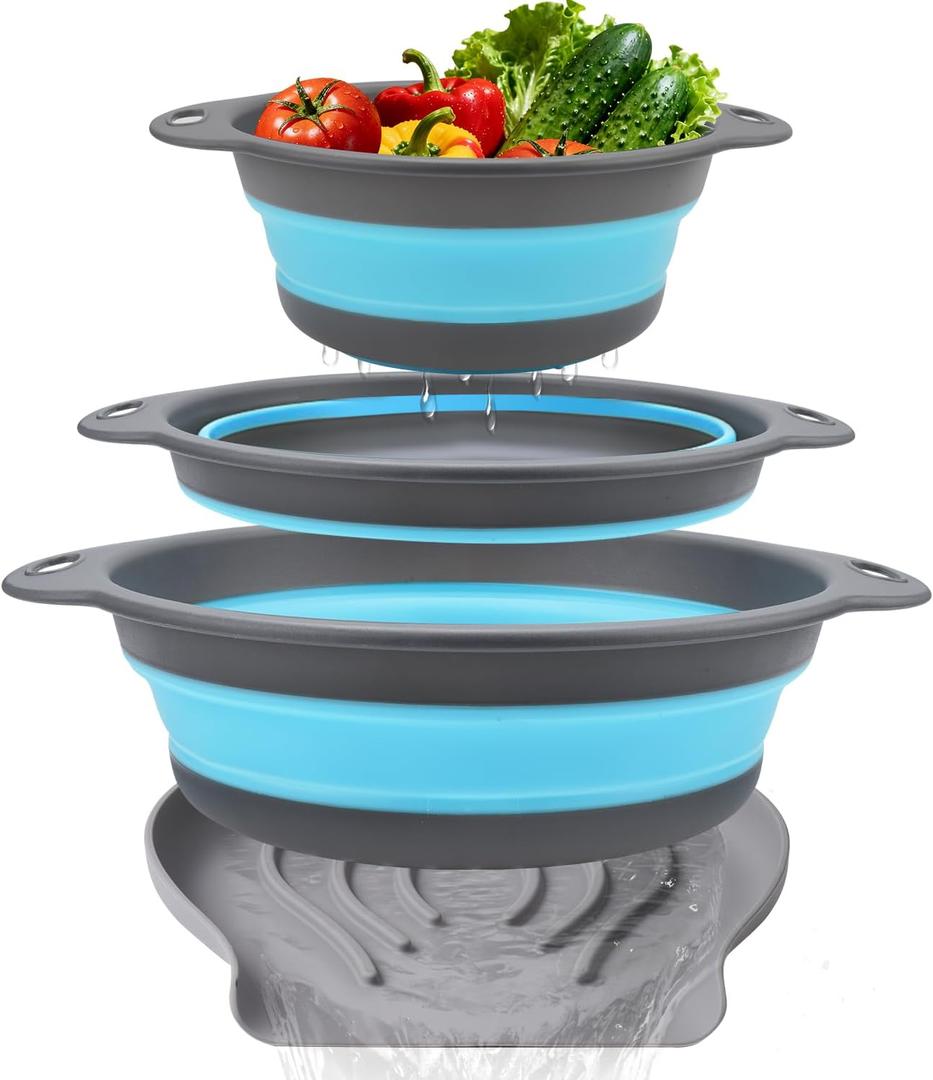 Collapsible Colanders (3 Pack Set) Food Strainers