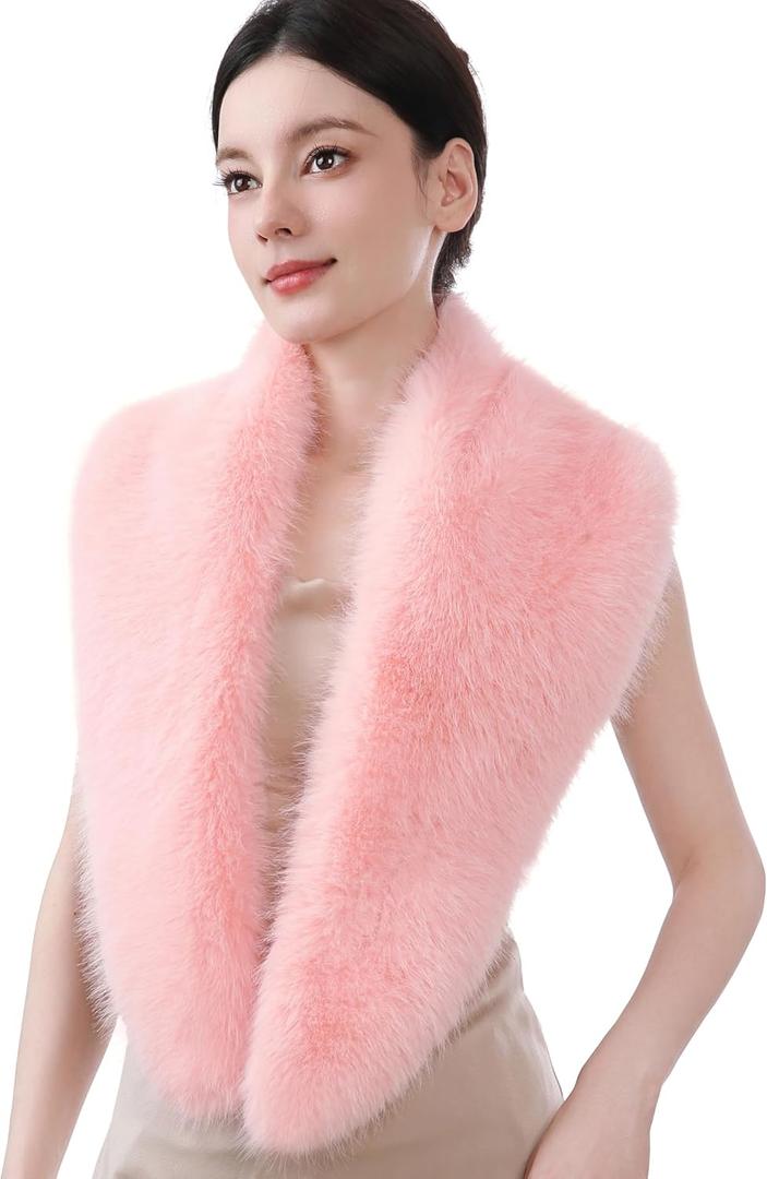 Dikoaina Women's Faux Fur Collar Scarf Wrap, Winter Warm Neck Warmer, Elegant Decorative for Coat Jacket Outwear (Pink, XL)