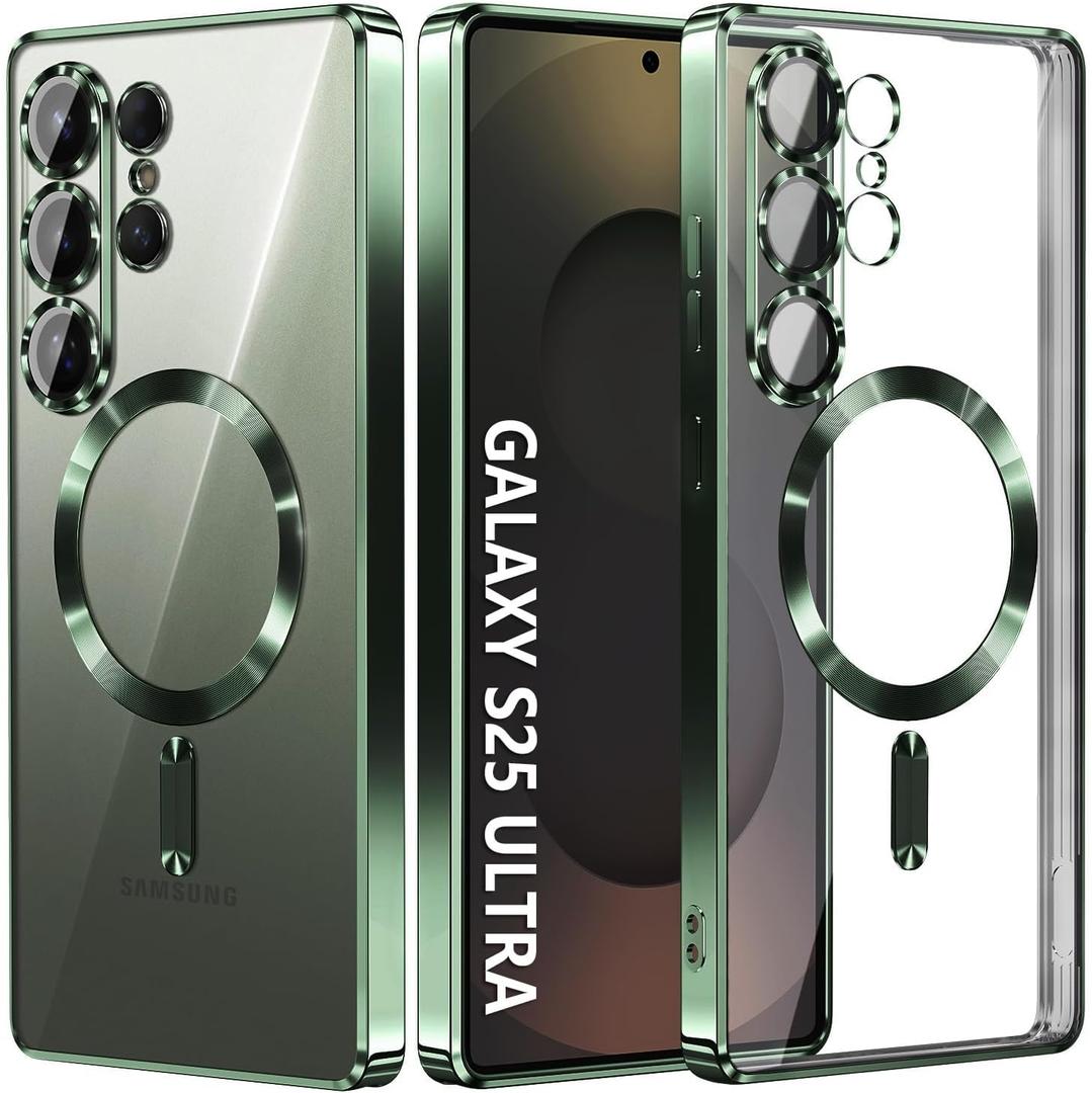 Compatible with Samsung Galaxy S25 Ultra CaseOnly.Magnetic Cover for S25 Ultra. Glossy Slim Thin Soft funda capa para for Galaxy S25 Ultra 6.9 inch.Compatible with MagSafe (Deep Green)