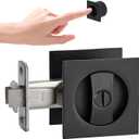 Matte Black Pocket Door Hardware with Privacy Lock & Latch - Contemporary Style for Square Pocket Doors (1 Pack)