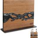FINDKING Magnetic Knife Block, Double-Sided Knife Holder with Strong Magnets, Acacia Wood and Black White Resin, Countertop Kitchen Knife Storage Stand (12 10 Inches, Without Knives)