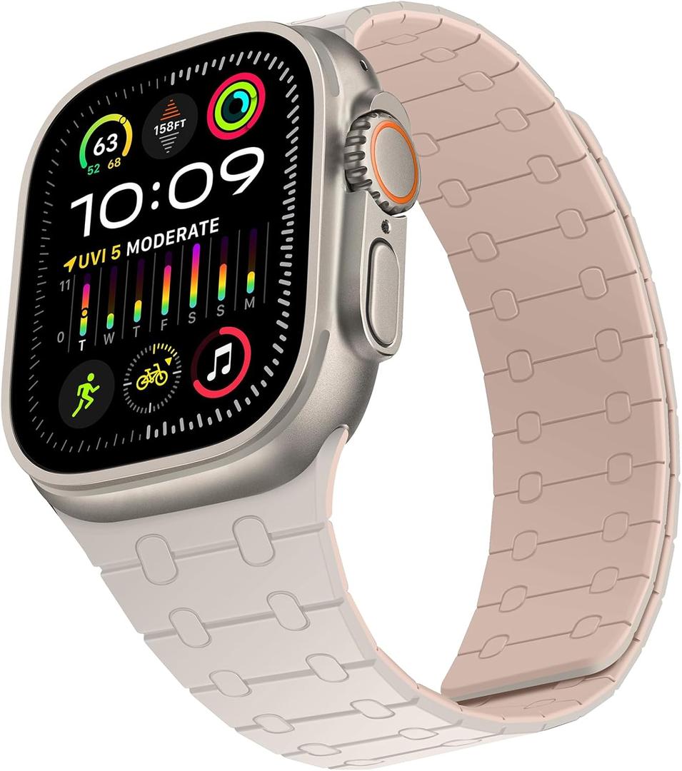 Compatible with Apple Watch Band 49mm 46mm 45mm 44mm 42mm 41mm 40mm 38mm, Silicone Magnetic Adjustable Loop Strap for iWatch Ultra 3/2/1 SE3 Series 11 10 9 8 7 6-1 (49/46/45/44/42, Star Pink)