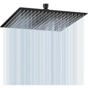 16 inch Matte Black Large Rain Shower Head - All Metal 304 Stainless Steel, Full Body Rainfall Shower with 324 Silicone Nozzles - Waterfall Bathroom Square Showerheads, Ceiling Mounted