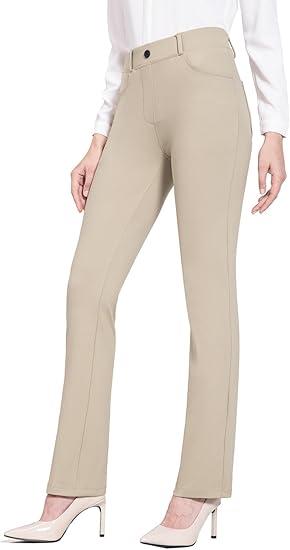 Baleaf Womens Dress Pants 29"/31" Yoga Work Pants Straight Leg/Bootcut Pull On Slacks Business Casual Office Pockets, Size L