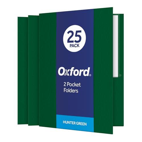 Oxford Two Pocket Folders, Textured Paper, Hunter Green, For School, Home, and Office, Letter Size, 25 Per Box (57556EE)