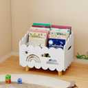 Wood Kids Bookshelf, Montessori Bookshelf, With 2 Adjustable Dividers, Suitable Kids Rooms, Nursery & Classroom, Kids Bookshelf And Toy Storage, Toddler Book Rack, Nursery Book Shelves, Kids Bookcase (White(stationary))