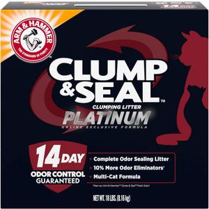 ARM & HAMMER Clump & Seal Platinum Cat Litter, Multi-Cat, 14-Day Odor Control, Rock-Hard Clumps, 18 lbs  Powerful Odor Eliminator with Baking Soda