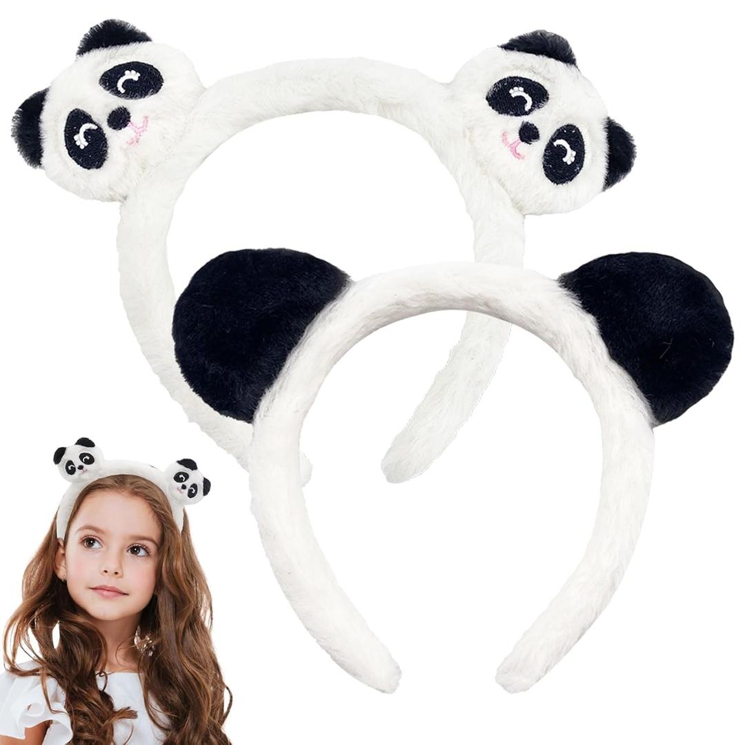 Plush Panda Ears Costume Headband - 2 Pcs Cute Ear Hair Accessories for Themed Events and Party Decoration