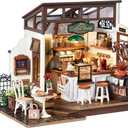 Rowood Coffee Miniature House Kit, DIY Miniature Dollhouse Kits Gifts for Adults to Build, Wooden Adults Crafts, Mini Model Kits with LED, Birthday for Adult (NO.17 Cafe)