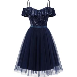 Wedtrend Sequin Dress for Women Short 80s Prom Dress Sparkly Cocktail Dresses Formal Dresses for Teens (Small, Navy)