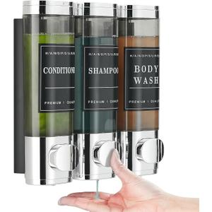 Shampoo and Conditioner Dispenser,Unisense Shower Soap Dispenser 3 Chamber No Drill Wall-Mounted Shampoo Dispenser for Shower Wall Mounted Shower Dispenser for Bathroom Hotel Large Capacity,Chrome