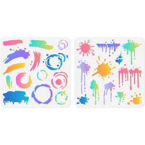 2pc Ink Splatter Wall Stencil for Painting, 11.8"x11.8" Brush Strokes Reusable Stencil for Wood Burning, Splatter Brushwork Paint Template DIY Craft Art Stencil on Wood Fabric Canvas Journal