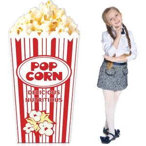 4 Feet Carnival Circus Decoration Popcorn Box Cardboard Cutout Standup Large Striped Red & White Popcorn Box Photo Props Party Back Drops for Movie Night, Carnivals, Theme Party, Circus, Theater