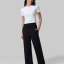 Liberty Pro Womens High-Waisted Ankle-Length Lounge Pants, 26 Inseam Wide Leg Drawstring Casual Bottoms with Pockets (Black, L)