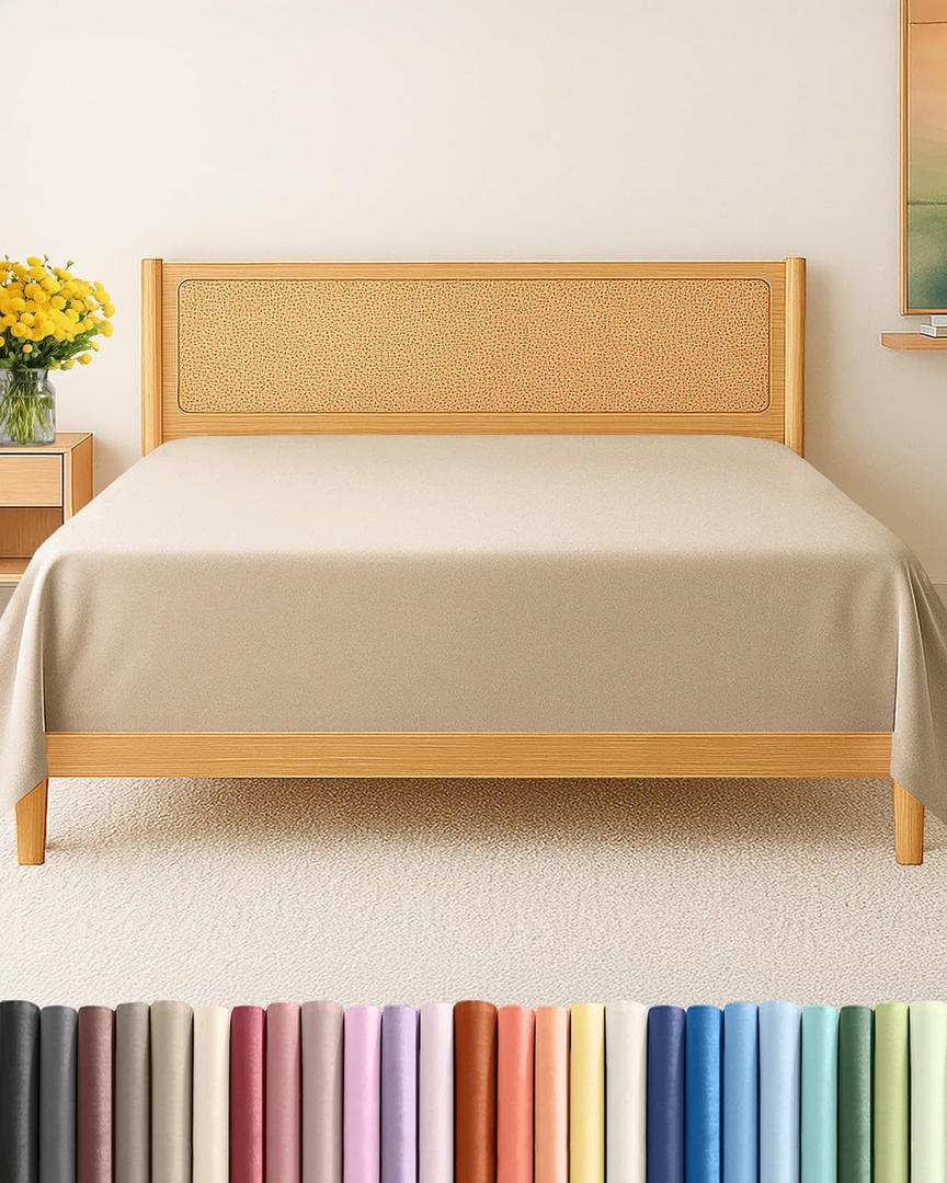 Twin XL Size Flat Sheet - College Dorm Top Flat Bed Sheet Only - Ultra-Soft, Breathable & Cooling - Fade & Wrinkle Resistant - Easy-Care, Stain & Shrink Resistant Bedding - Easy-Fit & Oeko-Tex - Cream