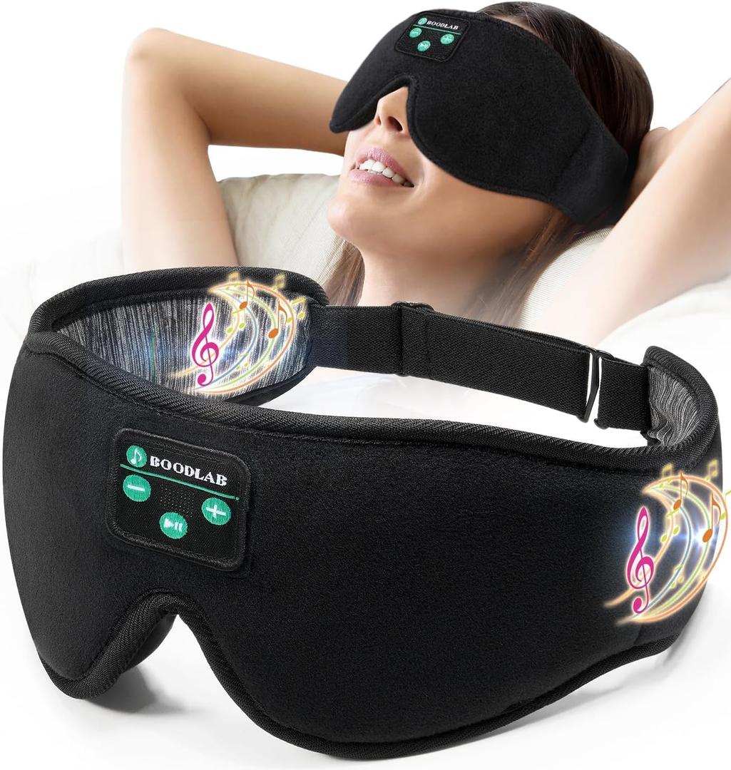 Boodlab Bluetooth Sleep Mask, Sleep Mask with Bluetooth Headphones, Sleeping Headphones for Side Sleepers Travel Yoga, Cool Tech Gadgets Unique Gift for Valentine's Mother's Day Birthday Christmas (Black Gray)