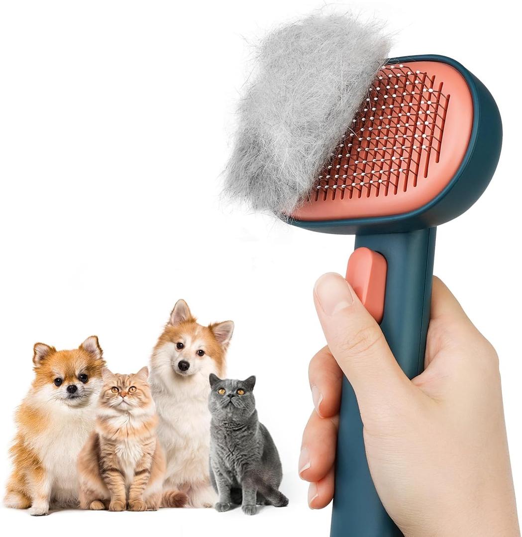 Aumuca Skin Friendly Self-Cleaning Slicker Brush for Dogs & Cats, Gentle Pet Grooming Tool for Shedding & Deshedding, Efficient Hair Remover for Long & Short Haired Pets (Green)