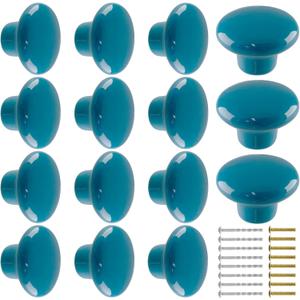 15pcs Ceramic Cabinet Blue Drawer Knobs, Round Shaped Dresser & Vanity Knobs for Compet Kids Girls Children's Bedroom & Closet Cupboard