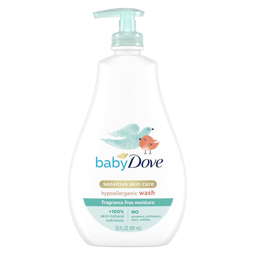 Baby Dove Sensitive Skin Care Baby Wash Fragrance Free Moisture For Baby Bath Time Fragrance Free and Hypoallergenic, Washes Away Bacteria 20 oz (20 Fl Oz (Pack of 1)