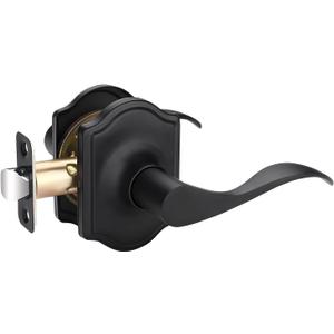 EHOMEWARE 1 Pack Black Door Handle, Door Knobs Interior No Lock, Hallway/ Closet Door Knobs, Keyless Passage Door Knob, Lever Door Handle, Reversible for Left/ Right Handed Doors, Unique Wave Design